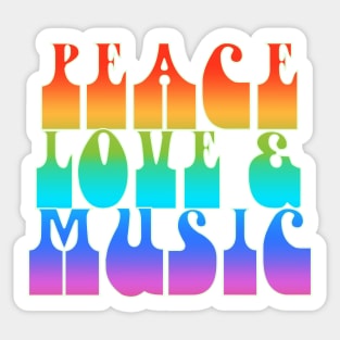 Peace Love And Music Retro Rainbow Graphic Sticker